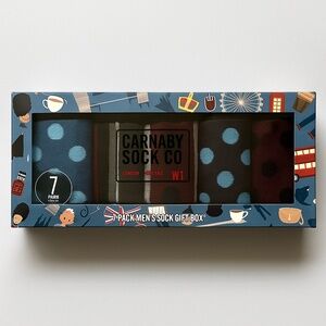 NWT CARNABY SOCK CO 7-Pack Men’s Crew Socks Gift Box London Polka Dot Stripes